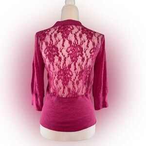 Poof! Pink Lace Back V-Neck 3 Button Cardigan Y2K Era Vibes Size L